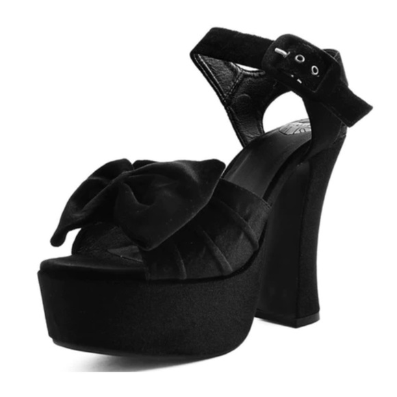 TUK Footwear Womens Black Velvet Bow Spice Platform Heel Size 10 - Picture 2 of 7